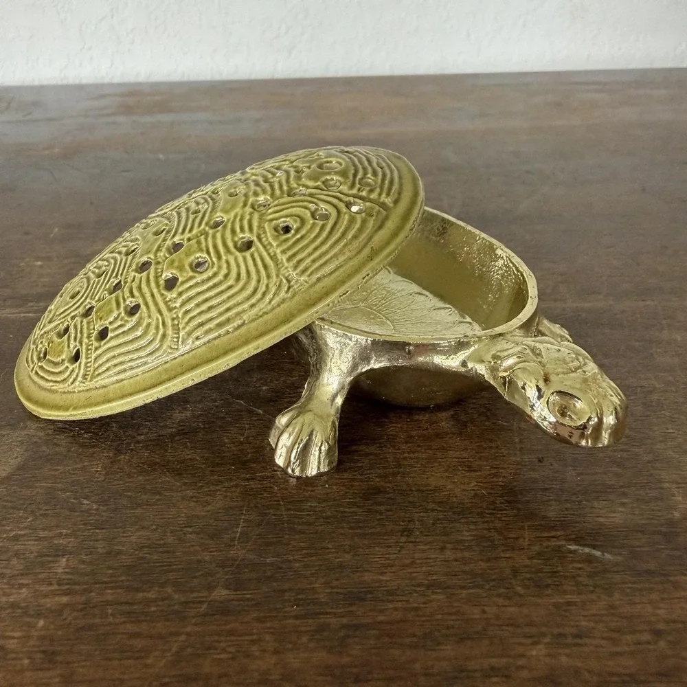 Vintage Torino Brass Turtle Enamel Shell Vanity Ring Dish Trinket Tray Soap Dish